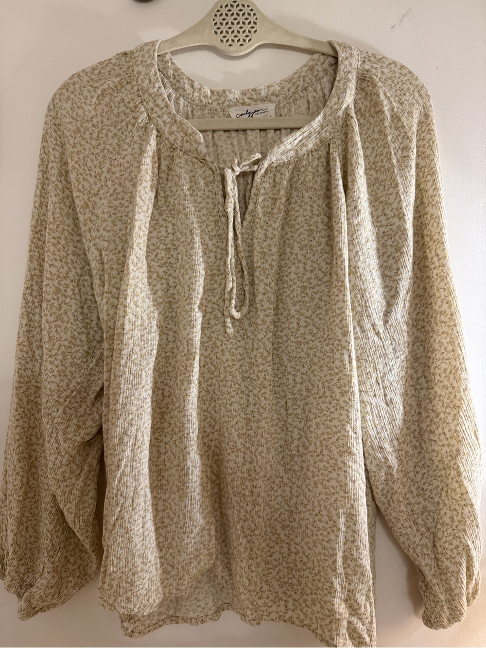 Carly Jean Los Angeles Cream Floral Tie-Neck Peasant Blouse